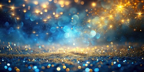 Celestial Sparkle A Glimmering Background of Blue and Gold Lights, Perfect for Festive Designs and Celebrations