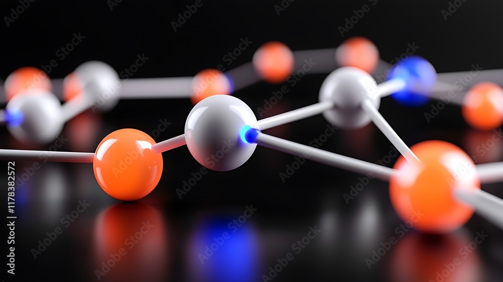 Poster abstract 3d rendering of interconnected spheres, representing networks or molecular structures.