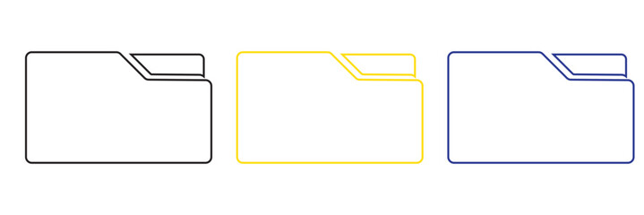 Folder icon vector set. Desktop black and yellow folder icon. Office document folder vector symbol. Empty file thin line sign. Archives files pictogram set.