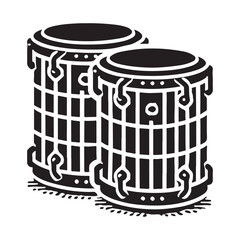 Cajon Silhouette Vector Illustration, Solid White Background.