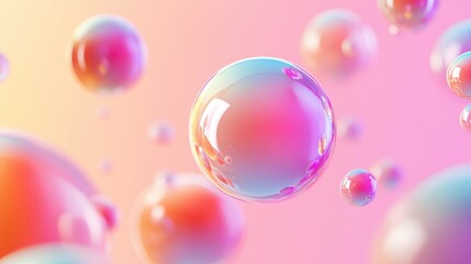 Abstract Colorful Bubbles With Gradient Background in Soft Pastel Tones. A mesmerizing artistic representation of colorful bubbles floating against a warm gradient backdrop. 