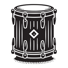 Cajon Silhouette Vector Illustration, Solid White Background.