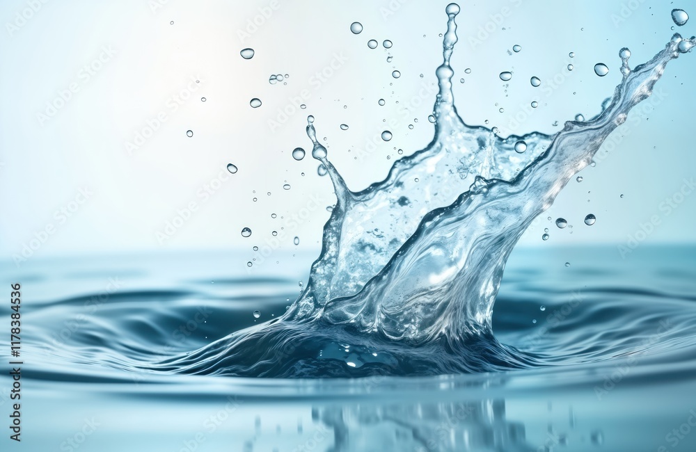 Aufkleber High-speed water droplet splash. Fluid movement creating dynamic ripple, wave pattern. Clear water droplet splash. Pure, clean water impact. Macro view of liquid surface. Fresh water close-up.