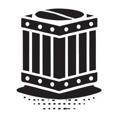 Cajon Silhouette Vector Illustration, Solid White Background.