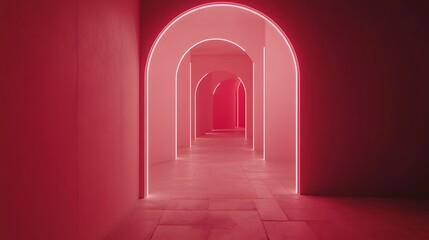 Fototapeta premium Pink Neon Lit Archway Corridor Interior Design