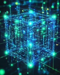 Obraz premium Glowing Blue and Green Circuit Lines in 3D Design