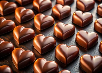 Fototapeta premium Romantic Valentine's Day: Rows of chocolate hearts, perfectly photographed.