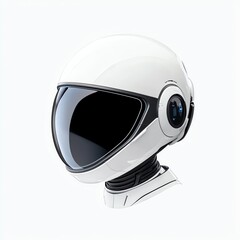 Fototapeta premium A sleek, futuristic white helmet designed for space or sci-fi themes, featuring a large visor and a high-tech appearance.