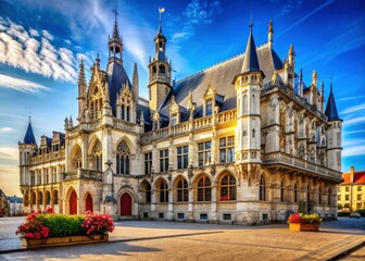 Obraz premium A stunning example of French Gothic architecture, Beauvais City Hall stands as a picturesque medieval building and historic landmark.