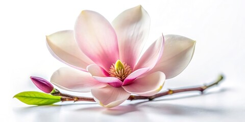 Obraz premium Close-up magnolia blossom, artfully isolated on white. Tilt-shift photography creates a charming miniature world.