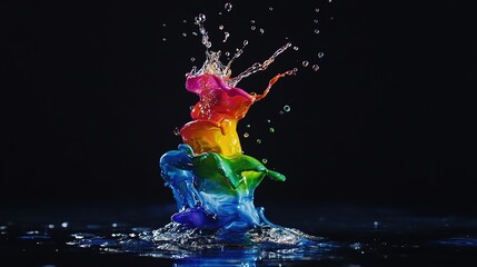 Obraz premium Exaggerated Artistic Effect of a Water Drop Creating a Colorful Column Splash. Dynamic and Creative Visual Element.