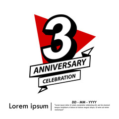 3rd years anniversary celebration emblem. black anniversary logo isolated with ribbon and red triangle on white background. vector illustration template design for web, flyers, poster, greeting card © thitiwat