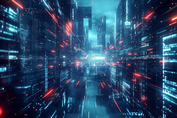 Futuristic Urban Architecture with Neon Lights and Sci-Fi High-Tech Cityscape Design






