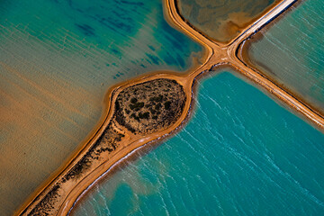 Aerial photography of salt mine, Shark Bay, Western Australia