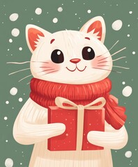 A charming cat cradles a beautifully wrapped gift, its eyes sparkling with excitement, embodying the spirit of love and joy this Valentine's Day.