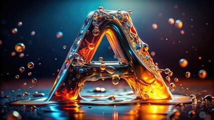 3D Liquid Letter A, Water Drops, Low Light Photography