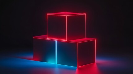 Neon Lit Cubes Stacked Abstract Design
