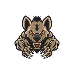 Obraz premium hyena attacking pose with claws design illustration logo on white backhround