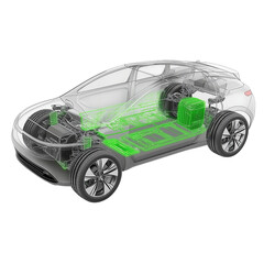 Electric Car Structure | Transparent Vehicle Model with Battery and Green Energy System