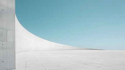 Sleek Modern Abstract Architecture with Empty Concrete Floor and Clear Blue Sky