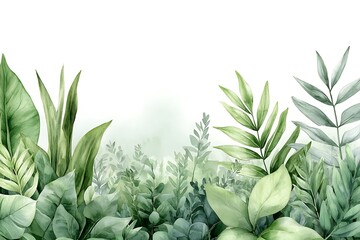 Obraz premium Lush Green Watercolor Botanical Banner - Watercolor art