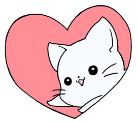 cute cat in heart (white)