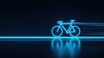 Fototapeta premium Futuristic neon bicycle in motion on a reflective surface