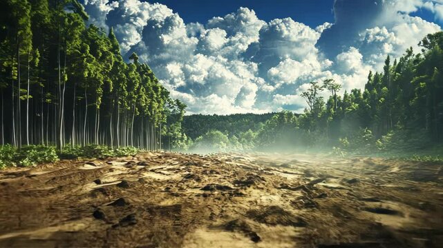 Cleared Forest Path Under a Dramatic Sky