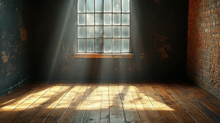 Sunlit Room With Aged Wooden Floor And Brick Wall