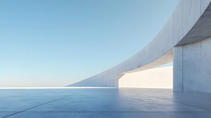 Sleek Modern Minimalist Abstract Architecture With Empty Concrete Floor And Clear Blue Sky