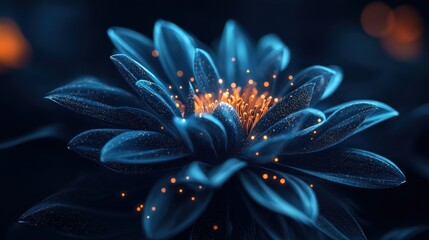 Ethereal glowing blue flower with luminous details