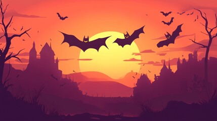 Flat Halloween Bat Silhouette Vector