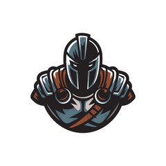 knight angry pose standing logo illustration