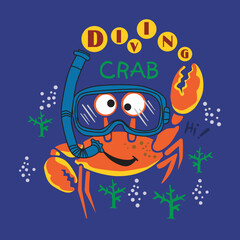 the crabs diving under sea,design cartoon vector illustration