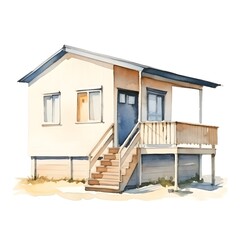 Watercolor Painting of Minimalist Coastal Cottage House