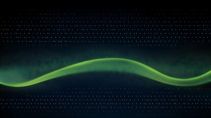 Abstract green wave on dark background with digital code.
