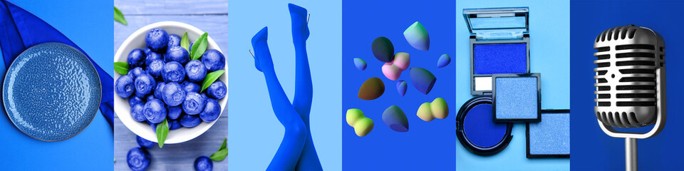 Collage of different photos in blue colors