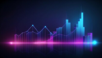 A vibrant digital graph with dynamic peaks and valleys, showcasing data trends in neon colors against a dark background.