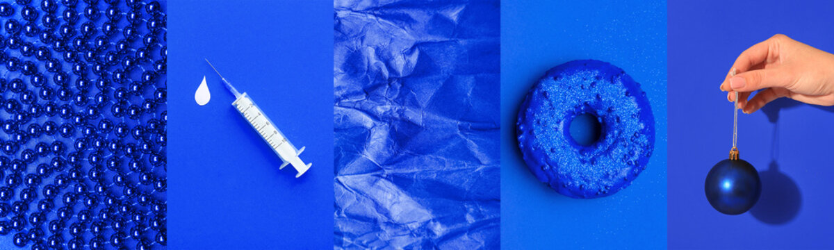 Collage of different photos in blue colors