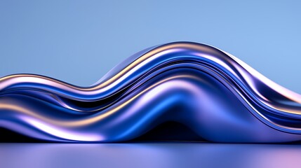 Abstract metallic blue and purple wave form, rendered in 3D.