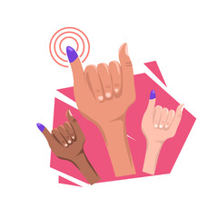 Illustration of the little finger with a blue tip as a sign of general elections in Indonesia