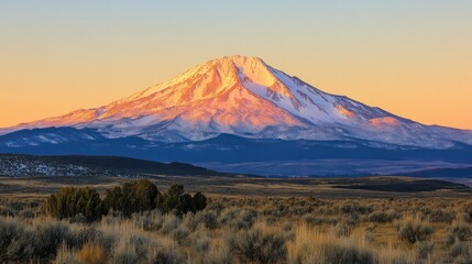 Fototapeta premium Sunset Volcano Landscape, High Desert, Mountain Range, Golden Hour
