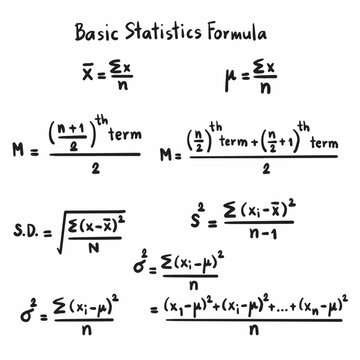 Basic Statistics Formulas handwritten illustrations