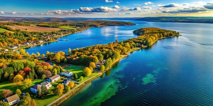 Aerial Panorama: Cayuga & Seneca Lakes, Upstate NY