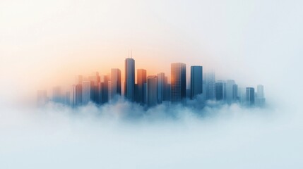 Fototapeta premium Ethereal skyline emerging from morning fog