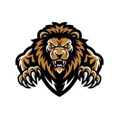 Obraz premium lion attacking pose with claws design logo illustration on white background