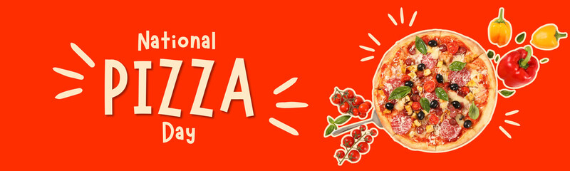 Pizza day, pizza with dough on an orange background