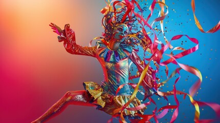 The clown danced very agilely with several supporting ornaments.