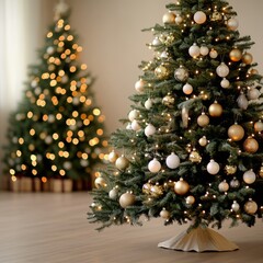 Cozy Holiday Living Room with Beautiful Christmas Trees Decorated