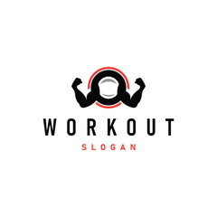 Obraz premium fitness club design gym logo bodybuilder sport muscle strength simple silhouette illustration template
